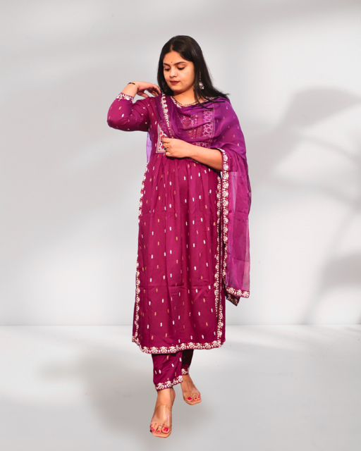 Purple Kurti Set with Dupatta