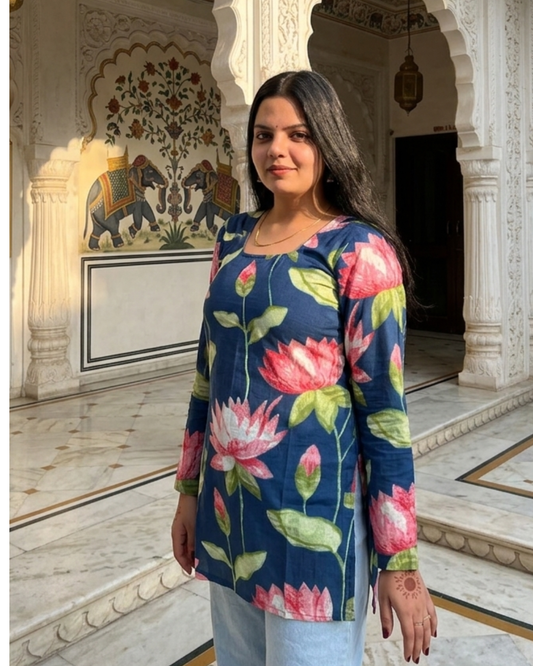 Blue floral short kurti