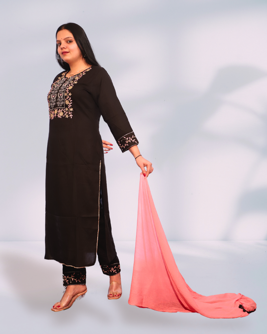 Black Kurti Set with Dupatta