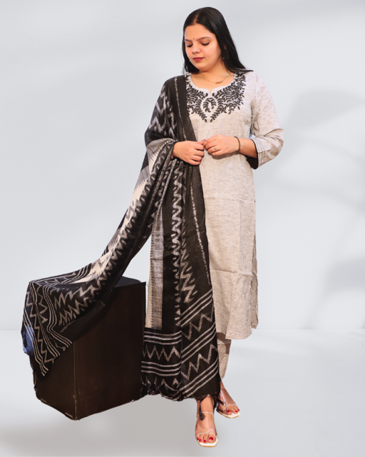 Grey Kurti Set with Dupatta