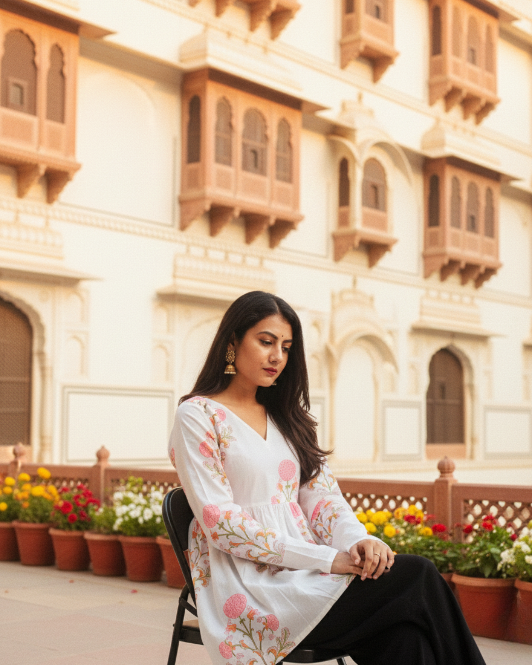 white sanganeri print short kurti